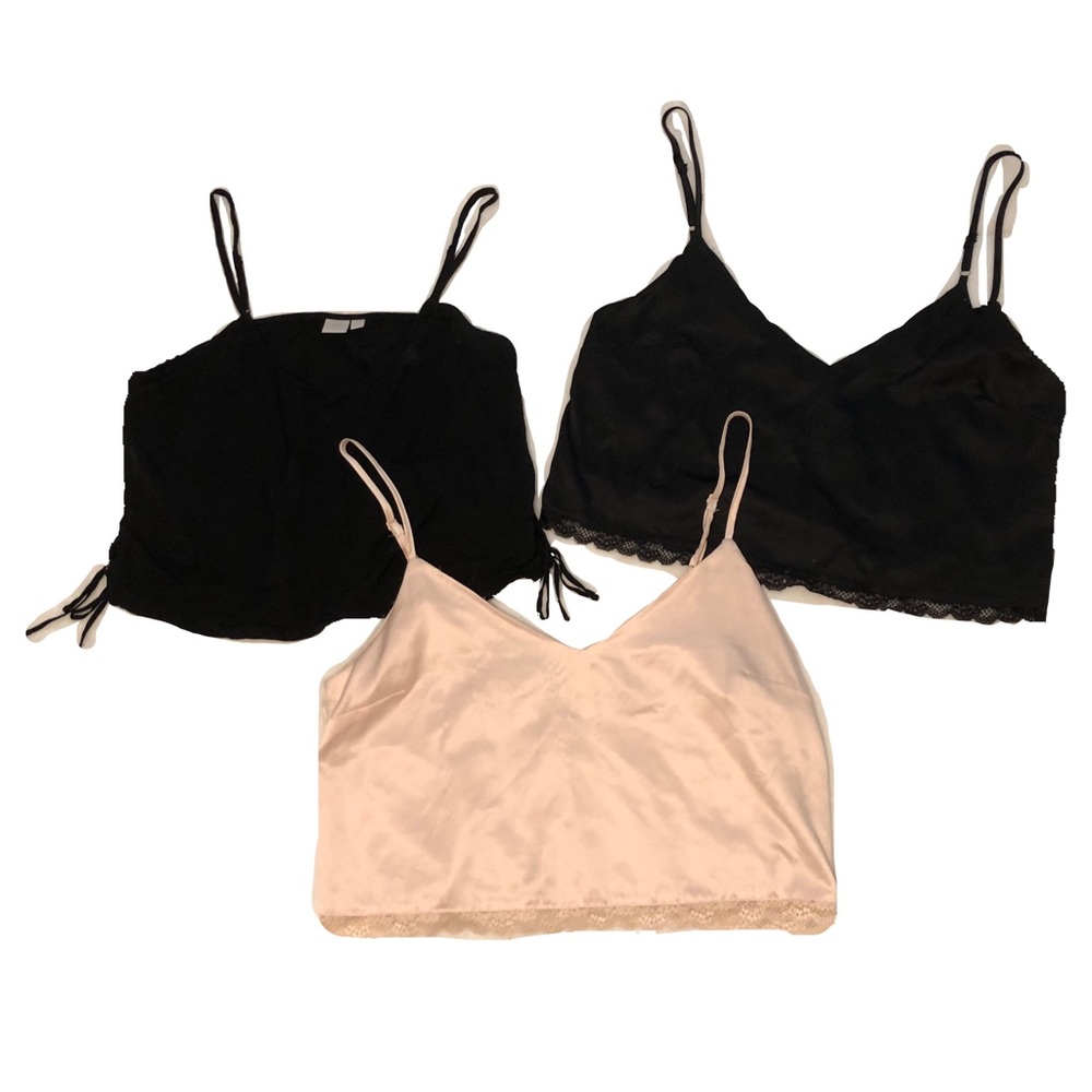 3 Cropped Cream/Black Spaghetti Strap Tank Tops